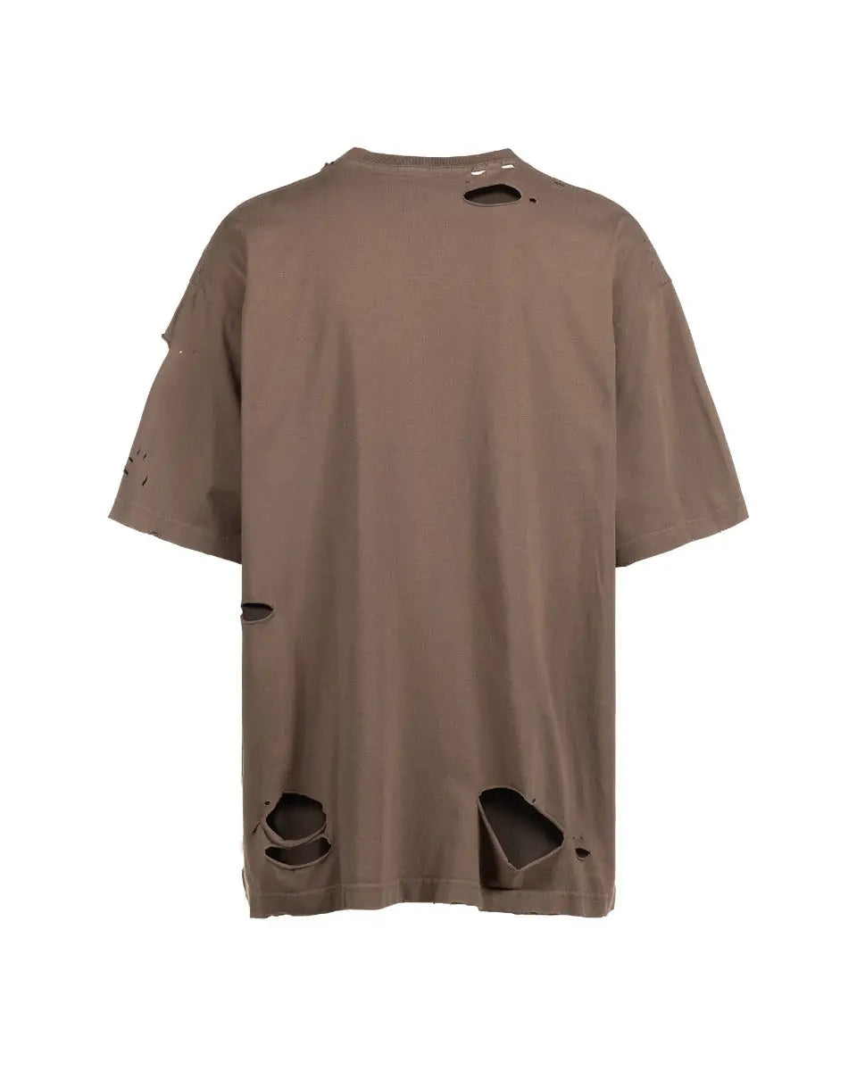 Balenciaga Caps Logo Distressed Oversized Brown T-Shirt