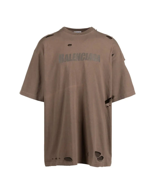 Balenciaga Caps Logo distressed oversized brown t-shirt Balenciaga