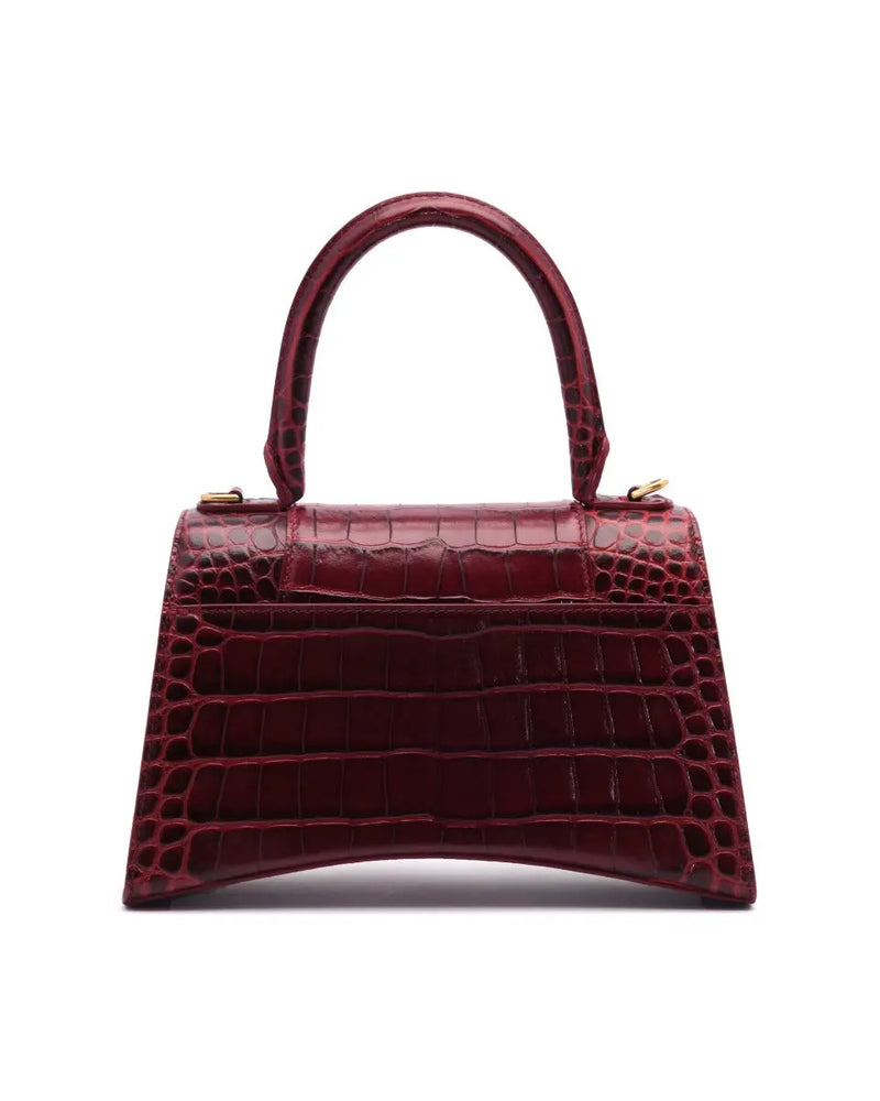 Balenciaga Hourglass small crocodile-embossed maroon leather bag thumbnail