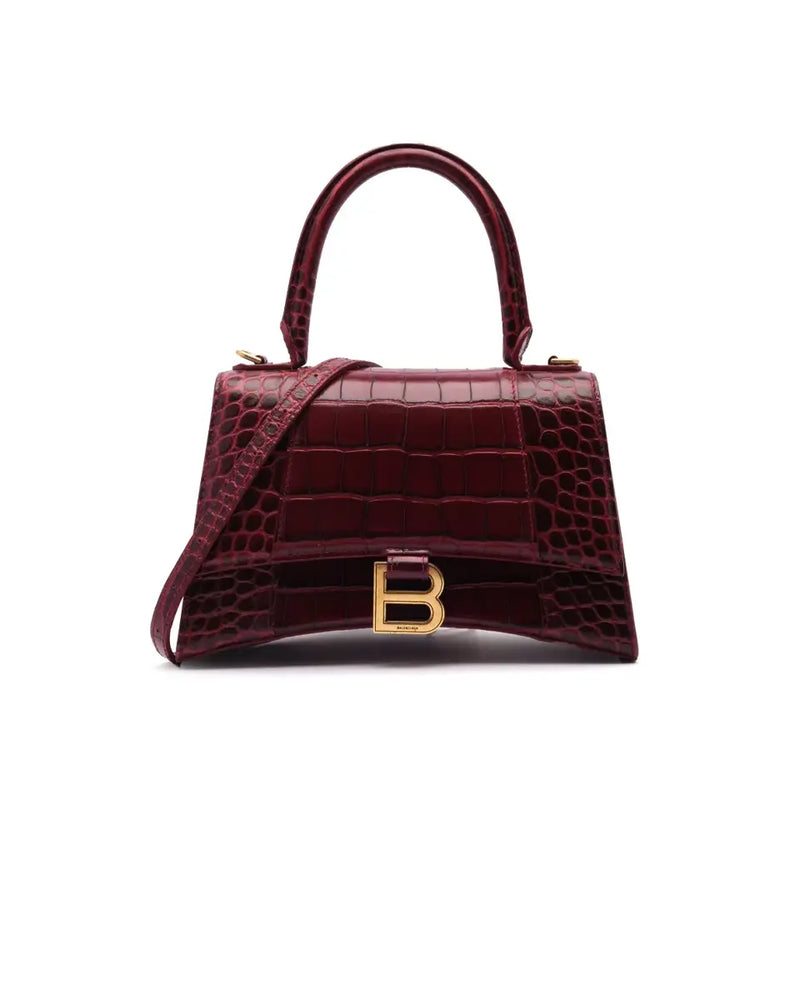 Balenciaga Hourglass small crocodile-embossed maroon leather bag thumbnail