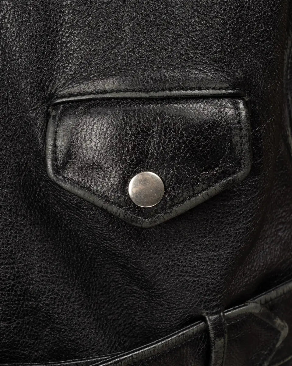Balenciaga sleeve painted logo oversized leather moto jacket