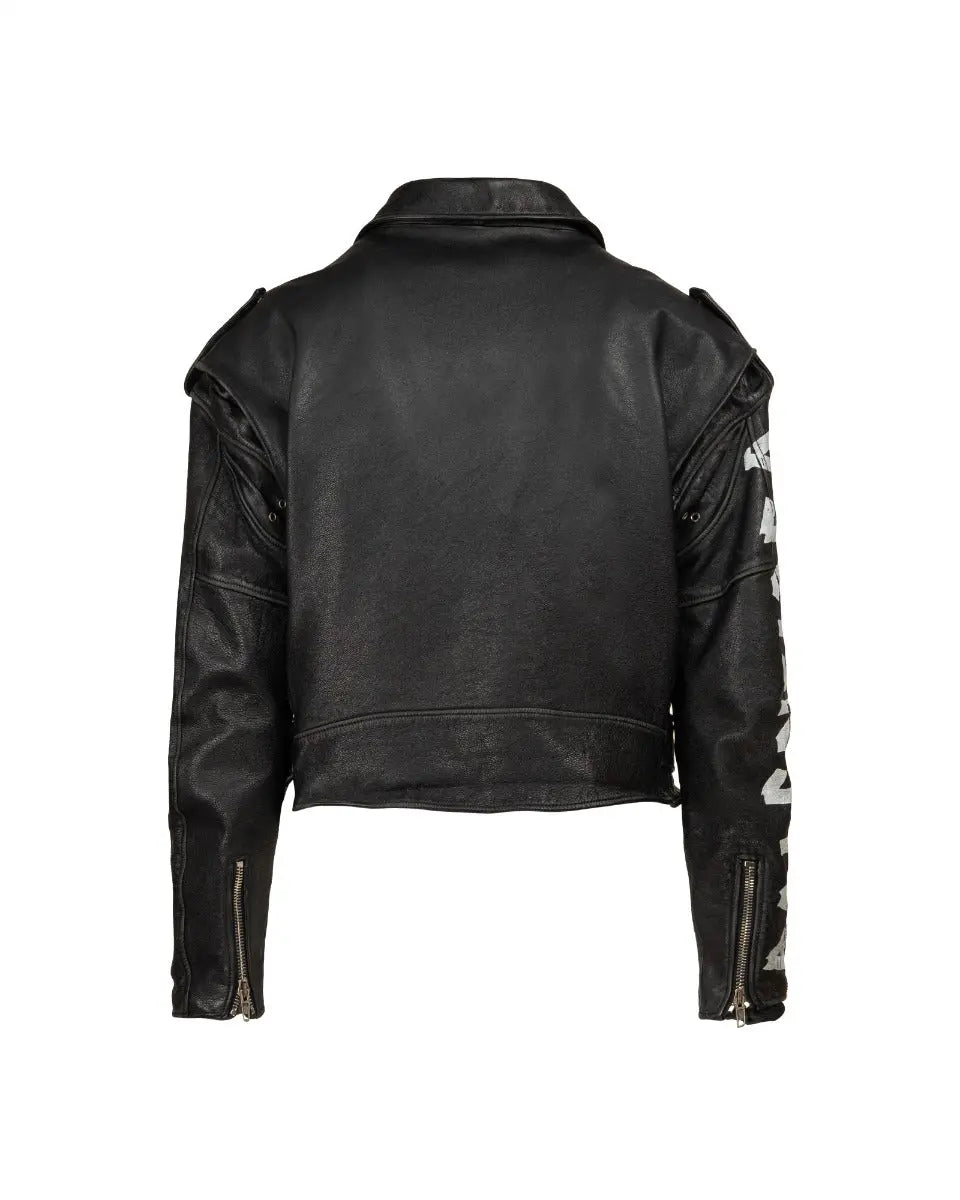 Balenciaga sleeve painted logo oversized leather moto jacket