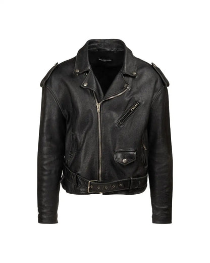 Balenciaga sleeve painted logo oversized leather moto jacket Balenciaga
