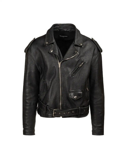 Balenciaga sleeve painted logo oversized leather moto jacket Balenciaga
