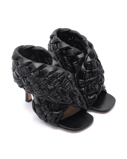 Bottega Veneta black crisscross woven board sandals Bottega Veneta