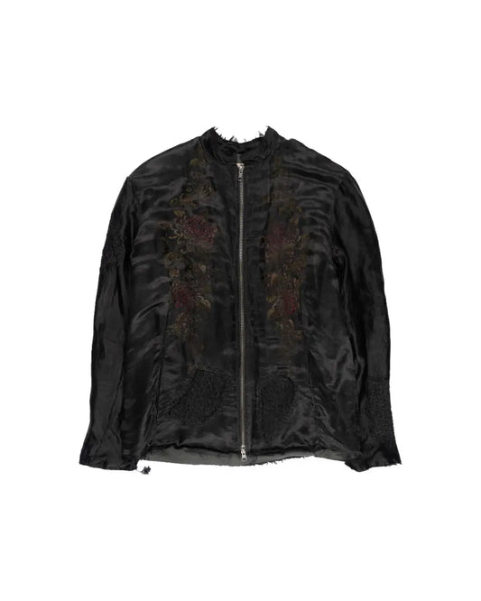 By Walid satin textured flower embossed bomber jacket heathen.store.poland