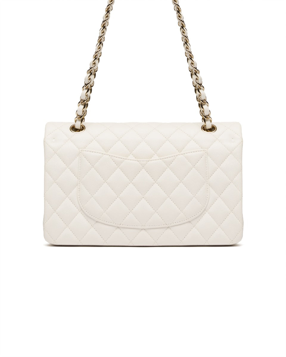 Chanel Classic Double Flap Caviar White medium quilted bag