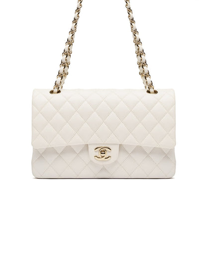 Chanel Classic Double Flap Caviar White medium quilted bag Chanel