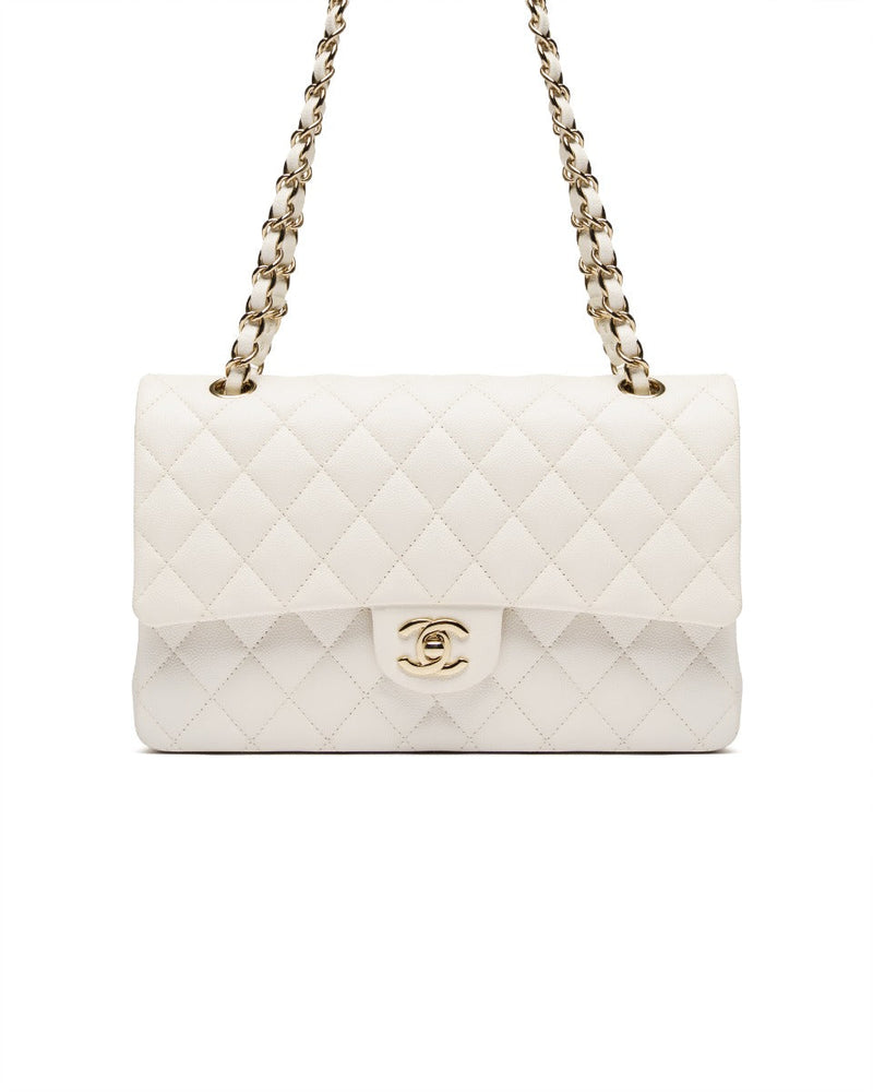 Chanel Classic Double Flap Caviar White medium quilted bag thumbnail