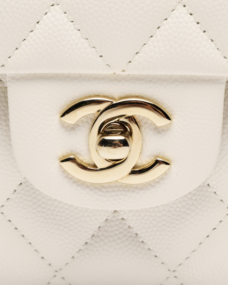 Chanel Classic Double Flap Caviar White medium quilted bag