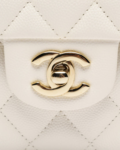 Chanel Classic Double Flap Caviar White medium quilted bag Chanel