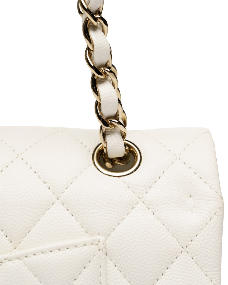 Chanel Classic Double Flap Caviar White medium quilted bag