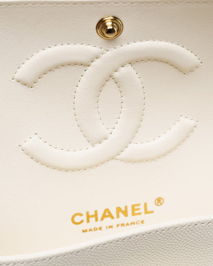 Chanel Classic Double Flap Caviar White medium quilted bag Chanel