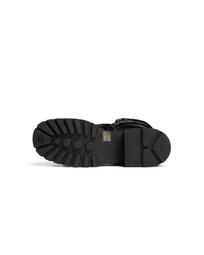 Chanel crumpled patent lambskin combat boots Chanel
