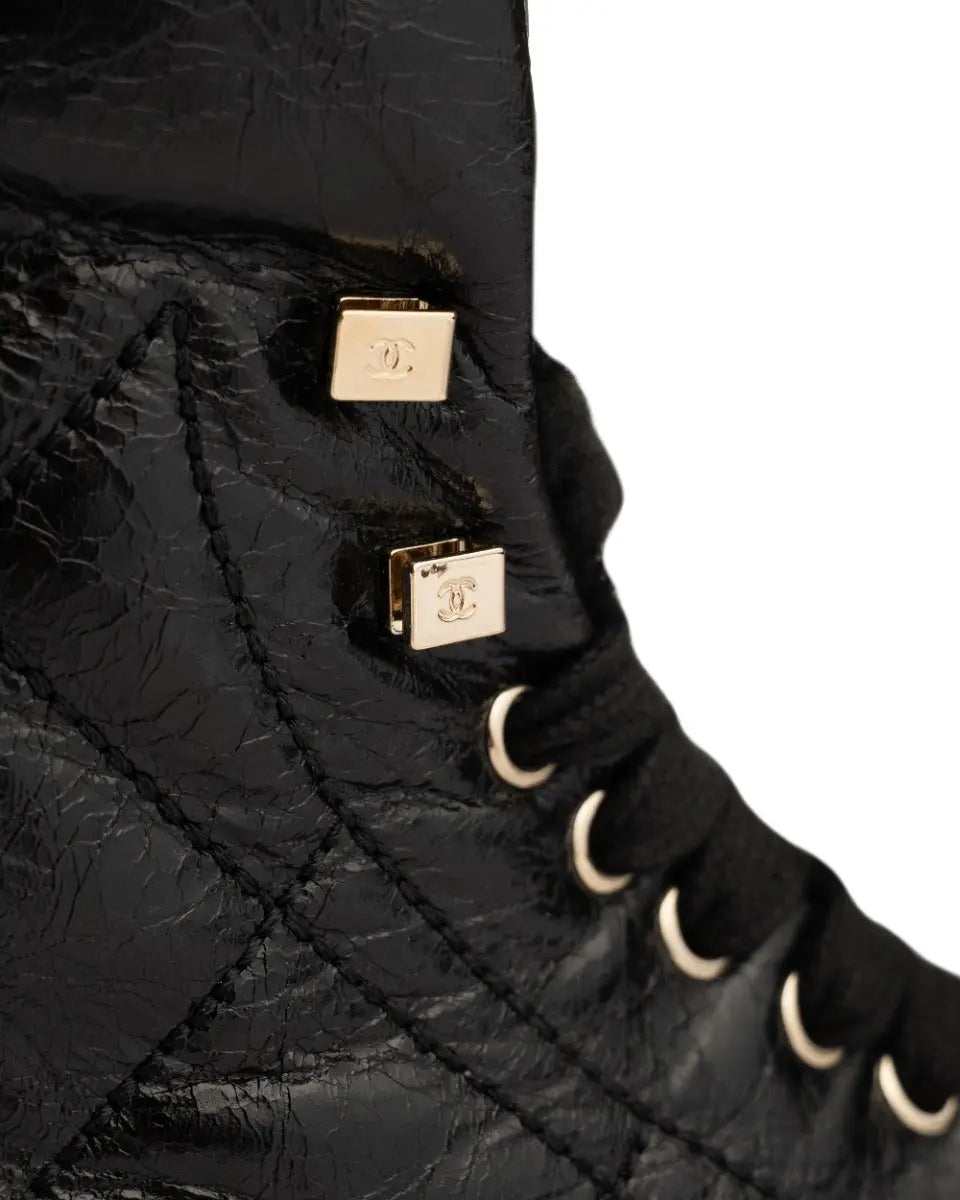 Chanel crumpled patent lambskin combat boots