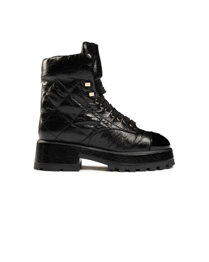 Chanel crumpled patent lambskin combat boots Chanel
