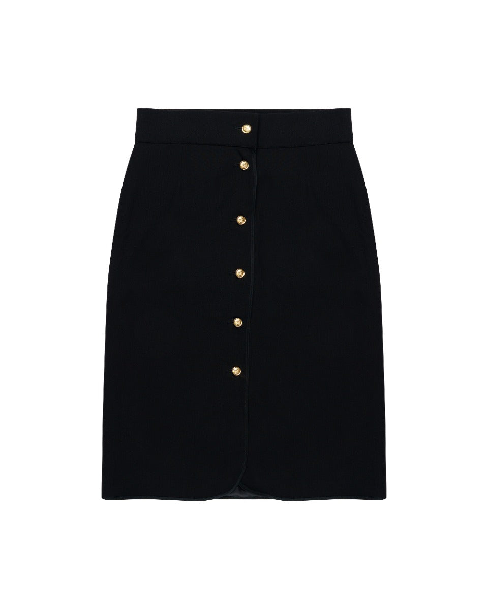 Chanel gold-buttoned laine pencil skirt