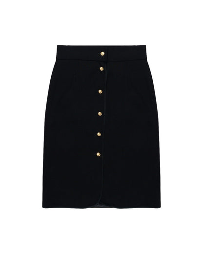 Chanel gold-buttoned laine pencil skirt Chanel