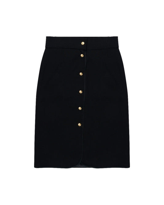 Chanel gold-buttoned laine pencil skirt Chanel