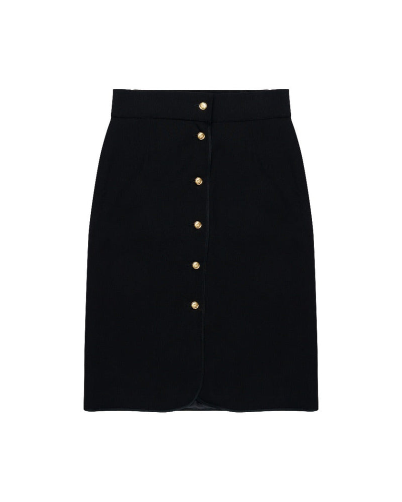 Chanel gold-buttoned laine pencil skirt Chanel