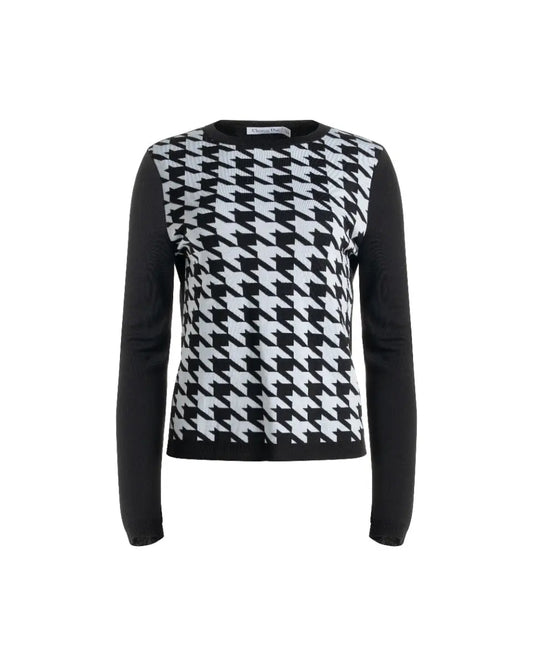 Christian Dior houndstooth-panelled laine crewneck sweater Dior