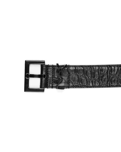 Saint Laurent Cassandre belt crocodile-embossed leather Saint Laurent