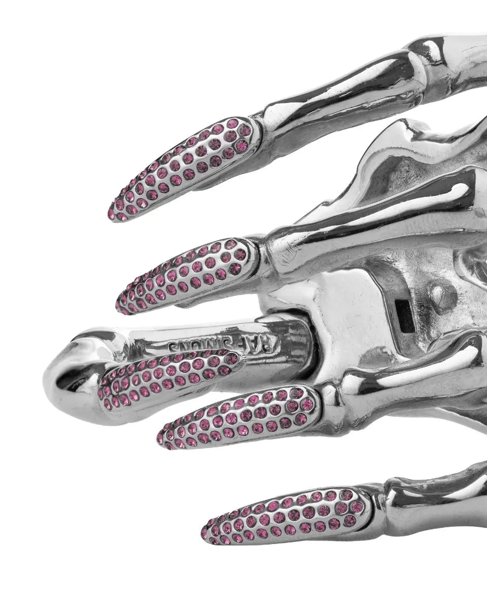 Raf Simons Skeleton Hand strass lacquered nails bracelet