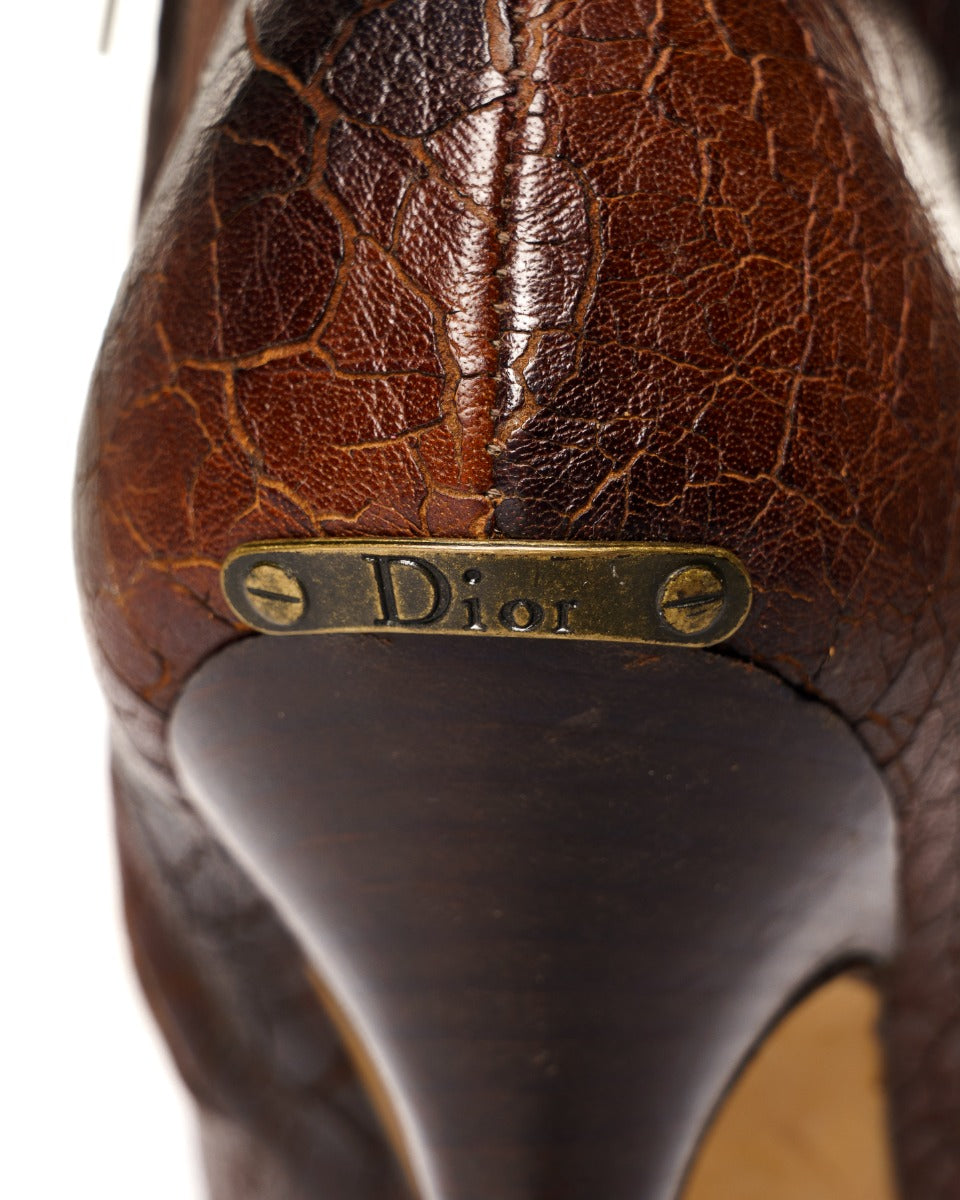 Dior brown leather ankle heels