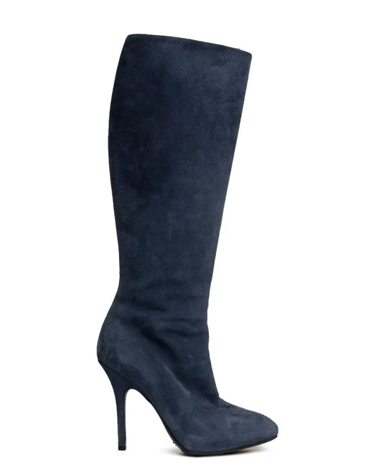 Dior Pleats Marine blue suede knee boots Dior