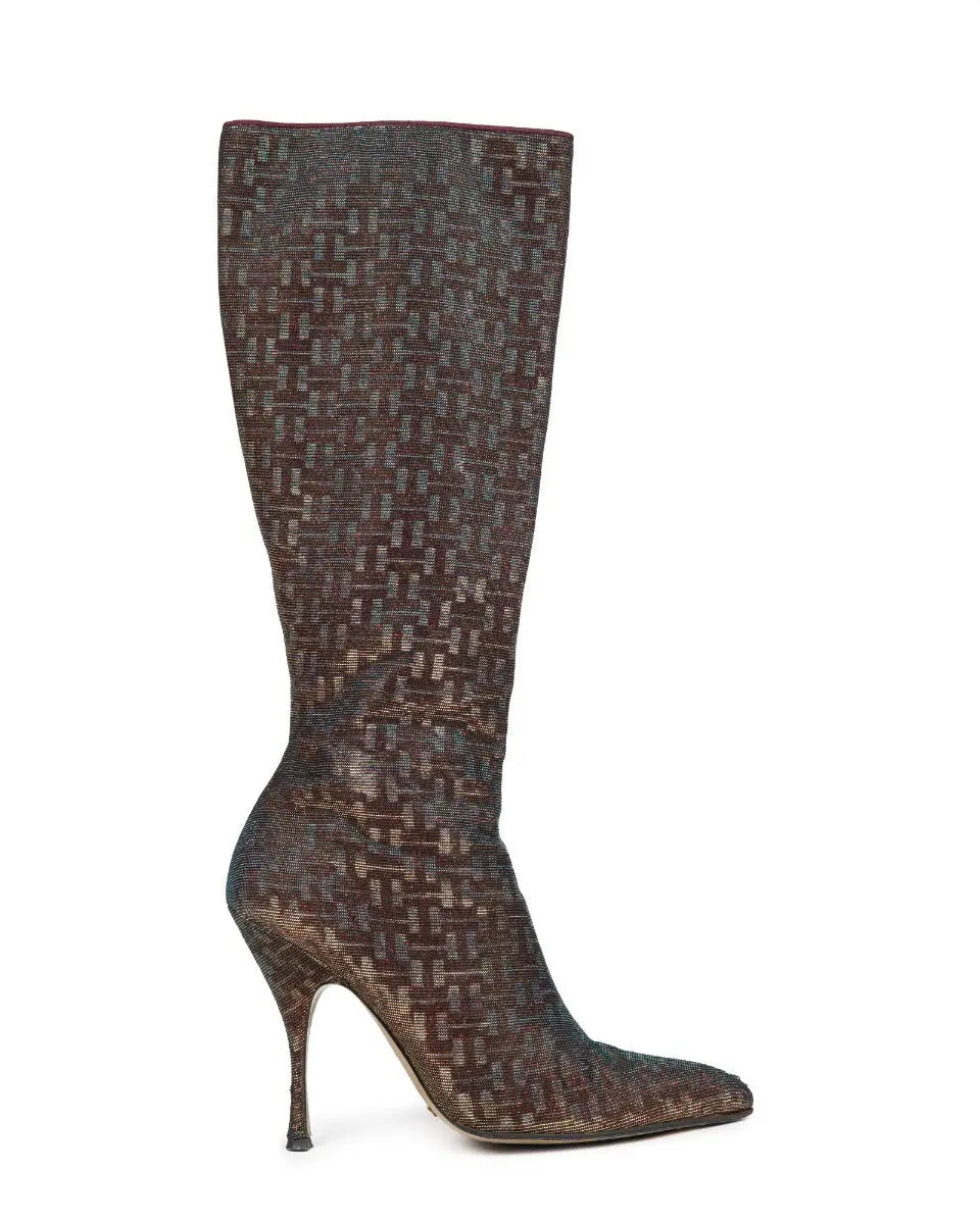 Dolce&Gabbana glitter hologram fabric heel boots Dolce&Gabbana