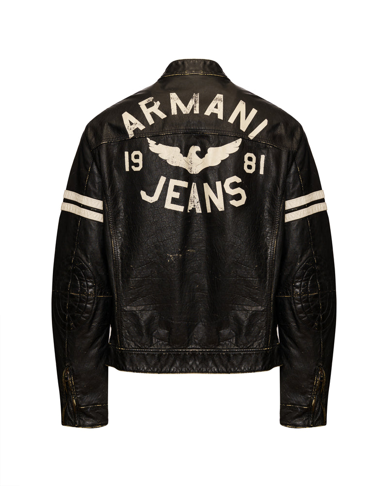Giorgio Armani back logo leather biker jacket thumbnail