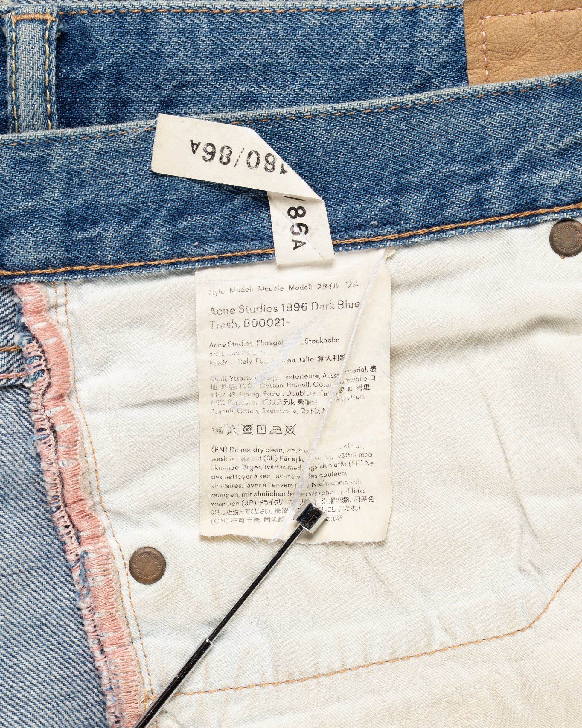 Acne Studios 1996 Dark Blue Thrash blue denim pants Acne