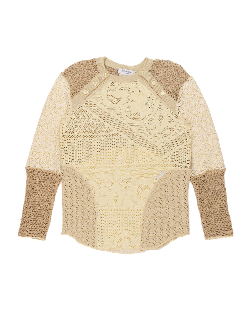 Marine Serre regenerated crochet raglan natural sweater thumbnail