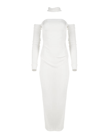 MISBHV 1-OF-1 open shoulders white long sleeve dress MISBHV