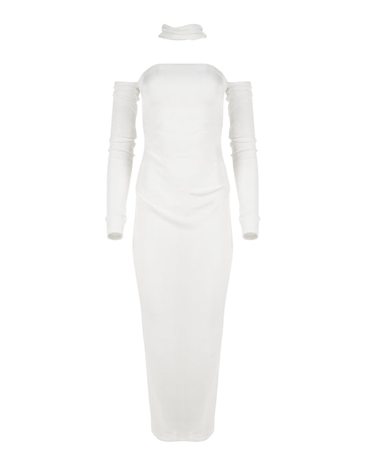 MISBHV 1-OF-1 open shoulders white long sleeve dress MISBHV