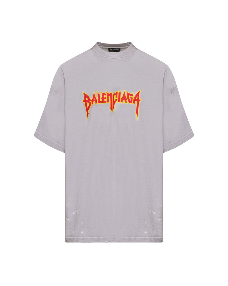 Balenciaga metal logo distressed oversized grey t-shirt thumbnail