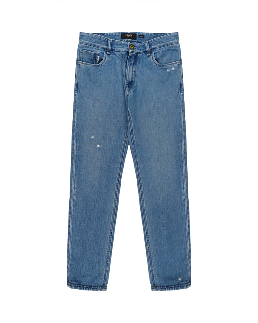 Fendi Cards Deck printed blue denim pants Fendi