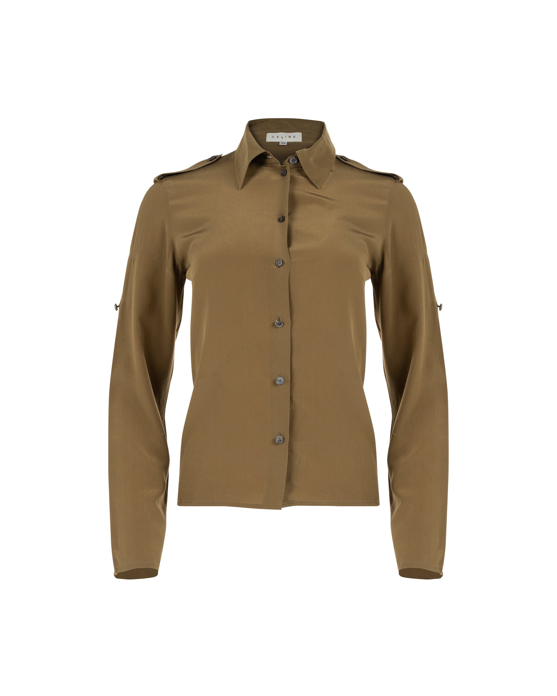 Celine military epaulets silk button-up shirt Celine