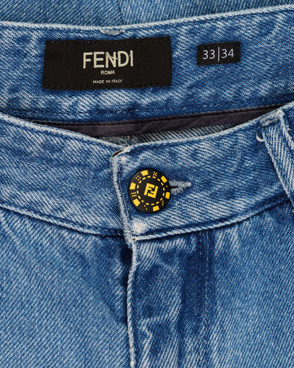 Fendi Cards Deck printed blue denim pants Fendi