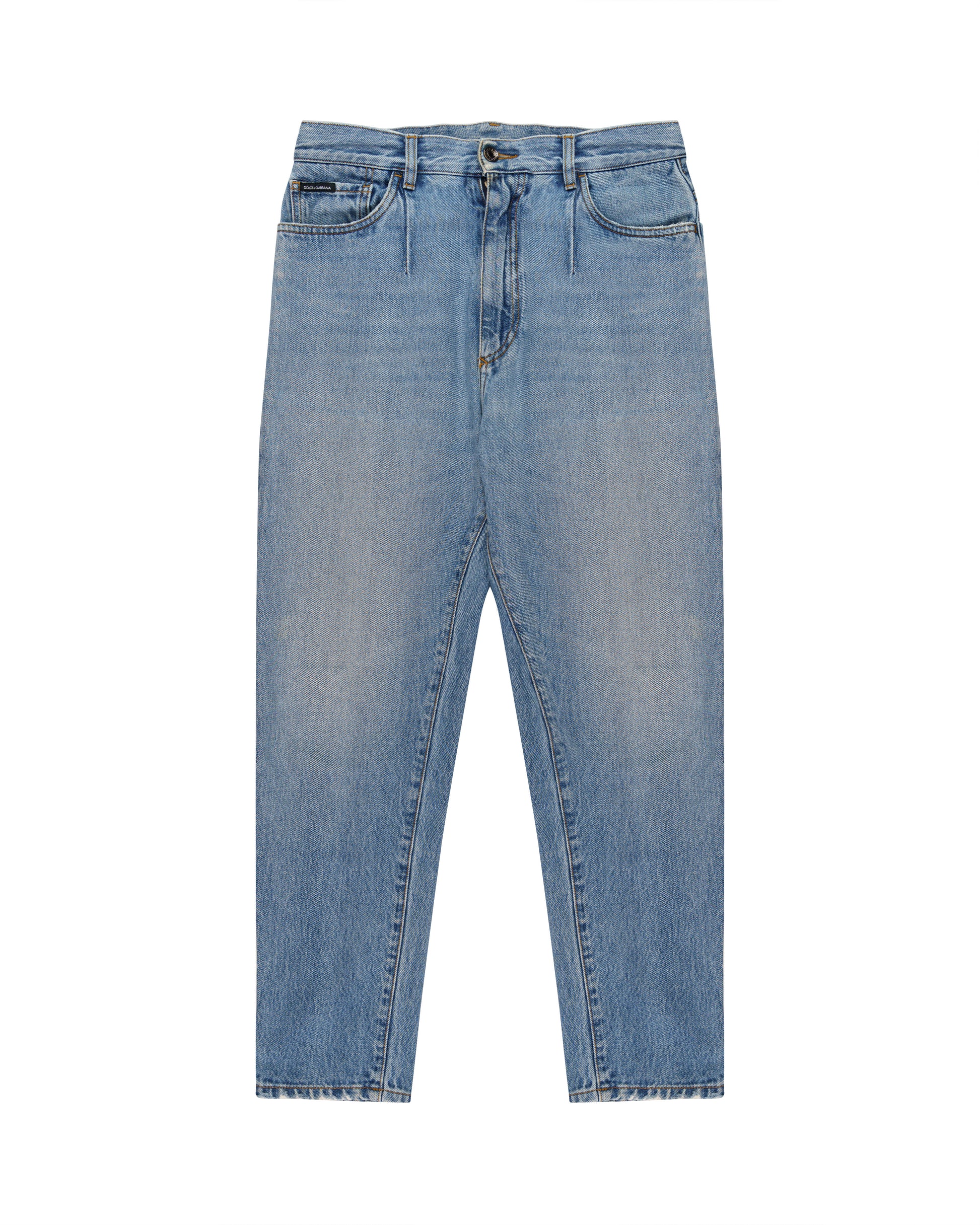 Dolce and Gabbana metal logo emblem blue denim pants Dolce and Gabbana