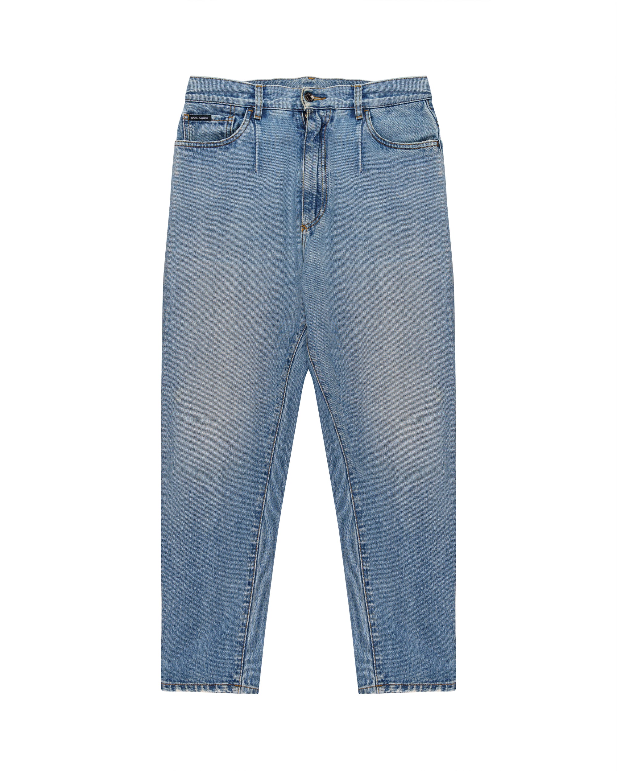 Dolce and Gabbana metal logo emblem blue denim pants