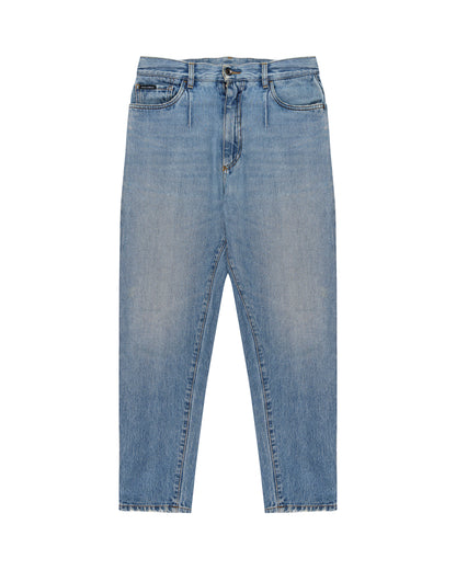 Dolce and Gabbana metal logo emblem blue denim pants Dolce and Gabbana