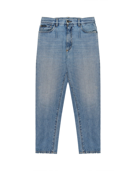Dolce and Gabbana metal logo emblem blue denim pants Dolce and Gabbana