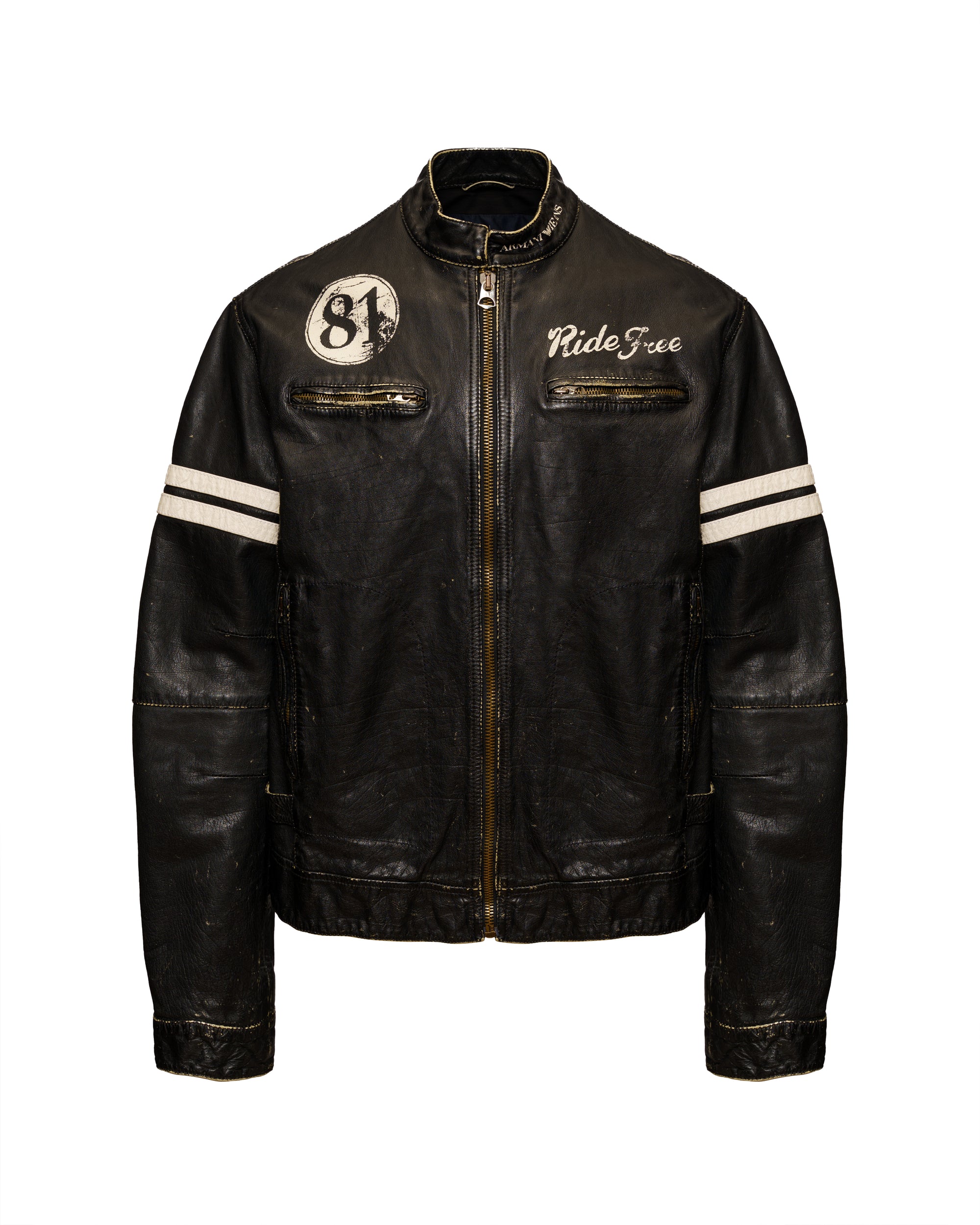 Giorgio Armani back logo leather biker jacket