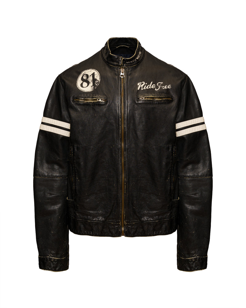 Giorgio Armani back logo leather biker jacket thumbnail