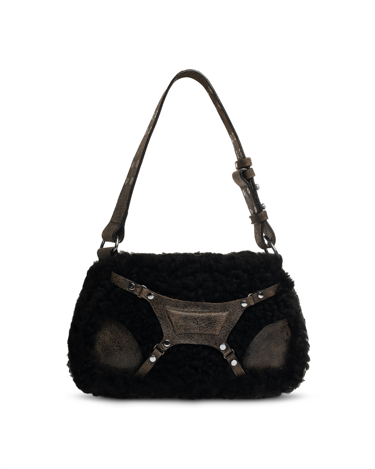 MISBHV Fetish brown shearling shoulder bag