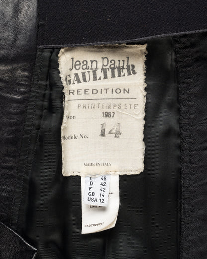 Jean Paul Gaultier Re-edition Printemps-été 1987 leather panelled mini skirt Jean