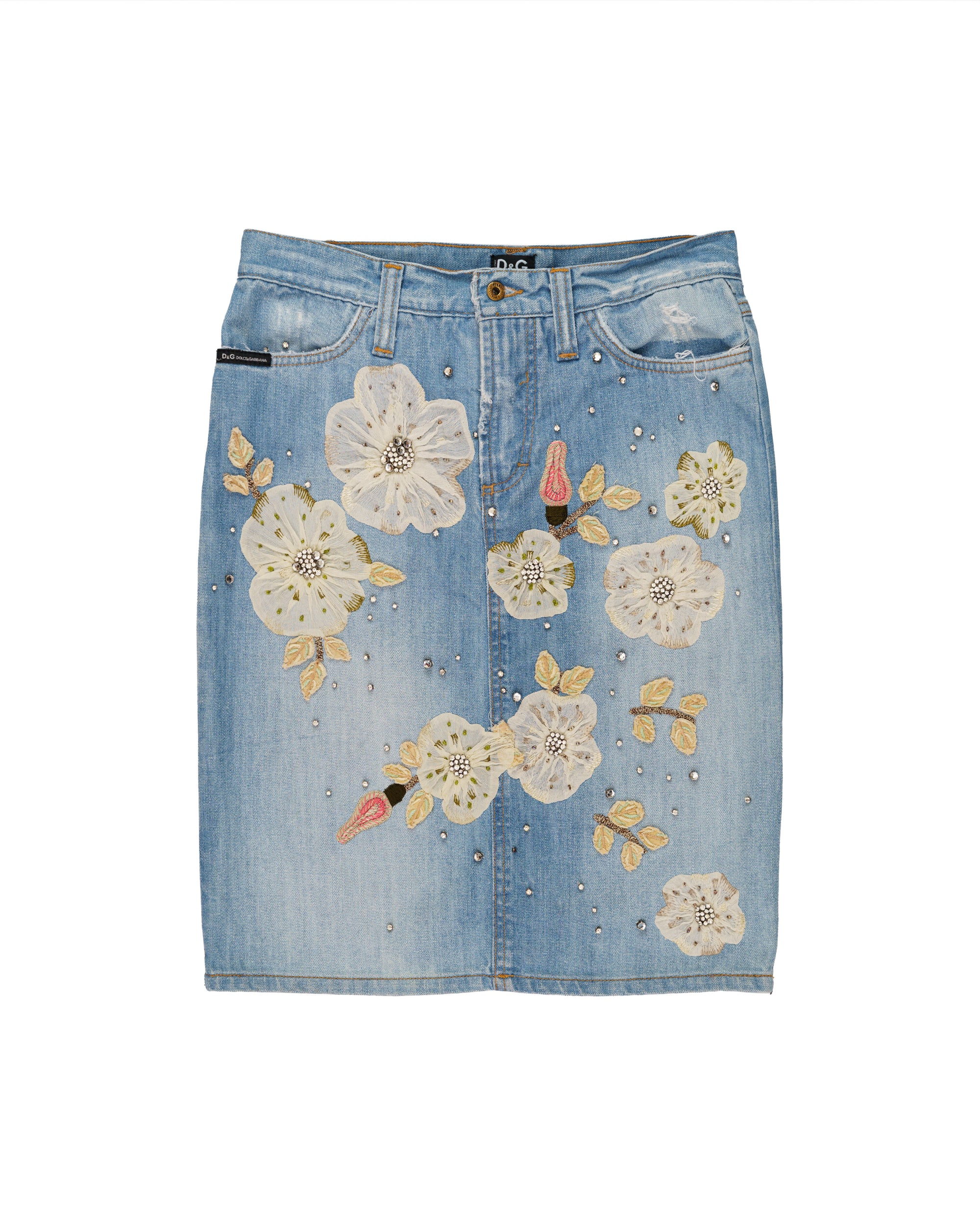 Dolce&Gabbana floral-applique denim mini skirt