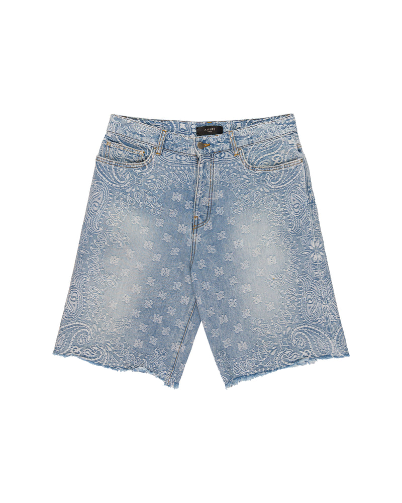 Amiri blue bandana jacquard denim shorts thumbnail