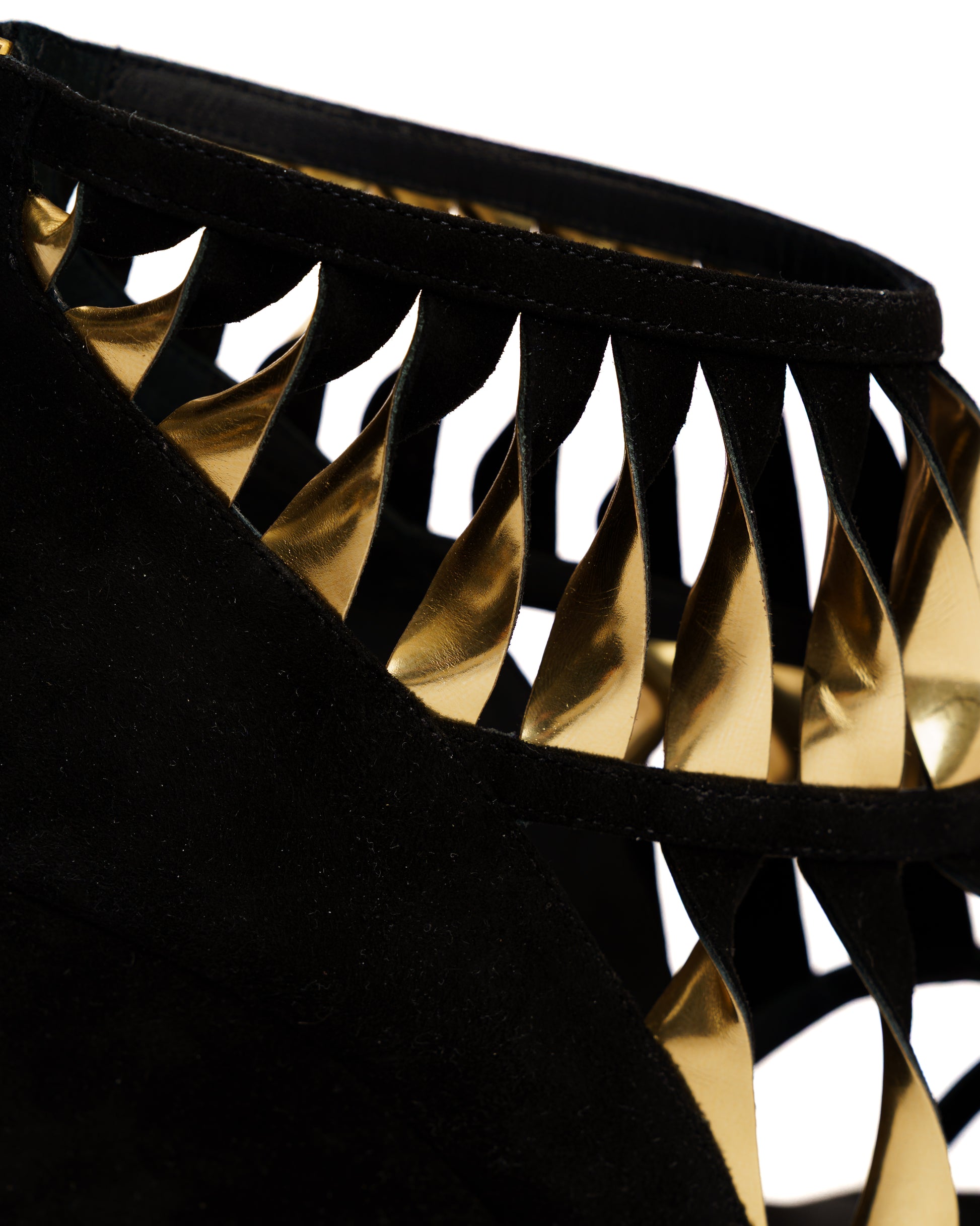Chanelwisted black&gold suede wedge heels-2